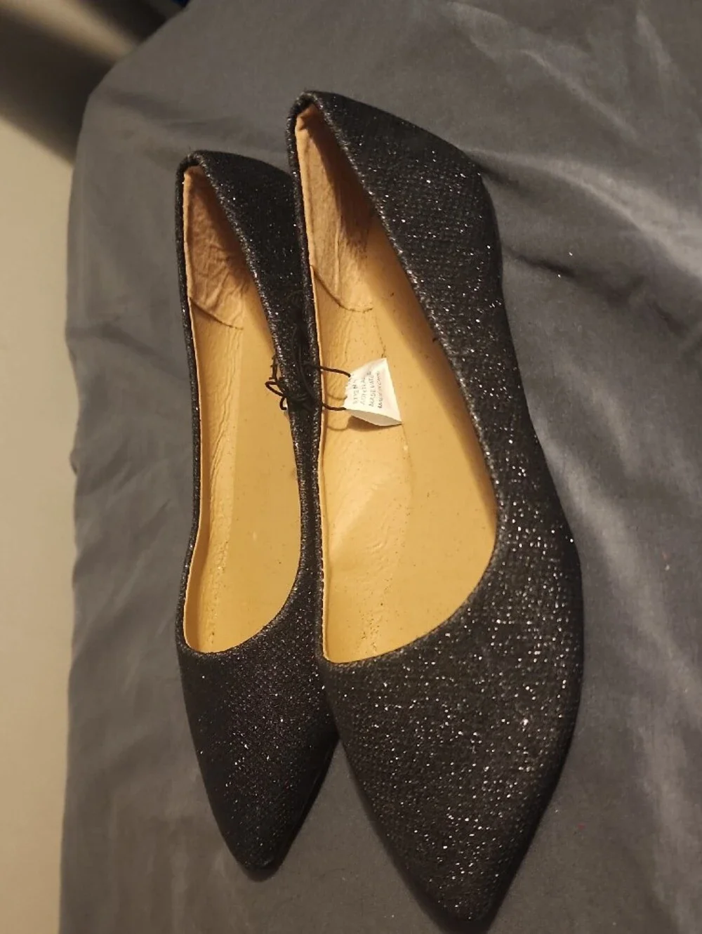 Women's Black Sparkle Pointed Flats by Sasha